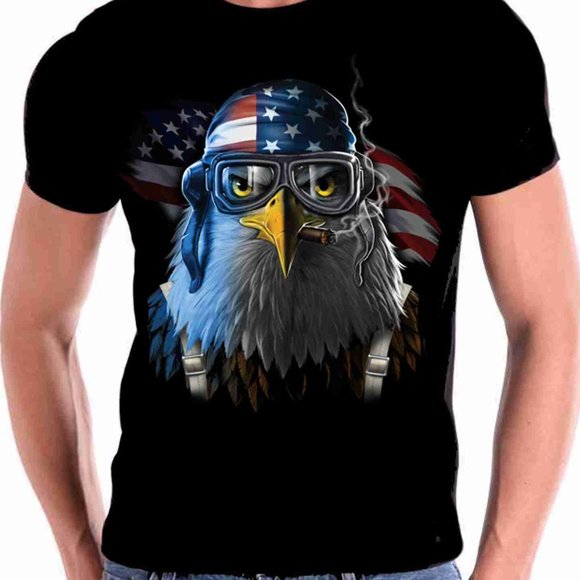 A bald eagle all wearing goggles T shirts for men - Picture 1 of 1
